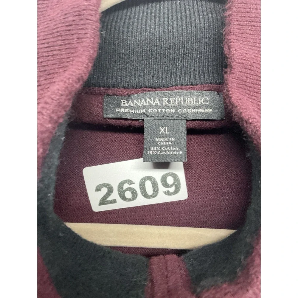Banana Republic Cotton Cashmere 1/2 Zip Sweater Men's XL Burgundy Preppy